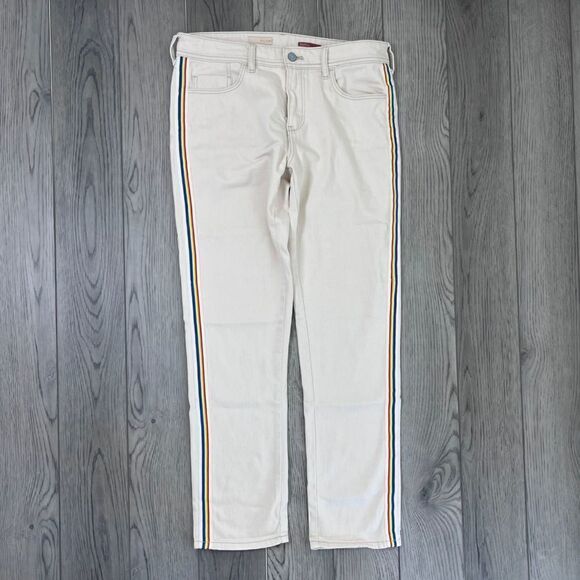 Pilcro Women Size 29 Cream Stripe Rainbow Cotton Slim Denim Boyfriend Jeans Boho - Picture 12 of 13